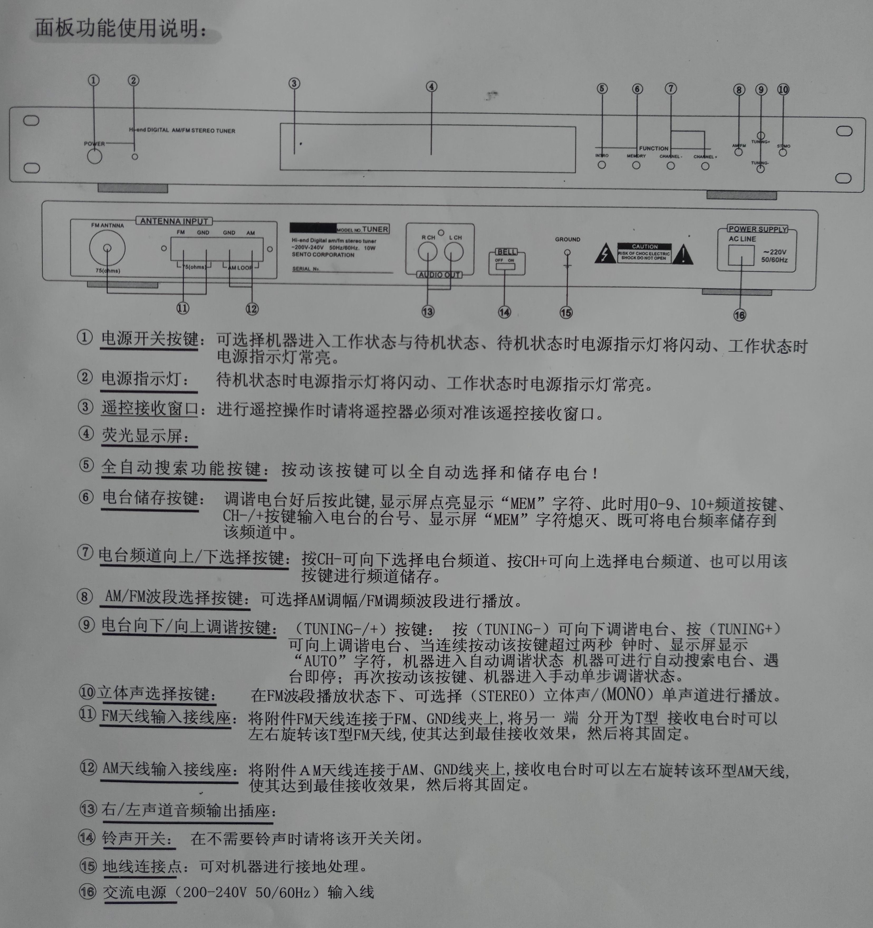 JNV高保真AF/FM立体声数码调谐器
